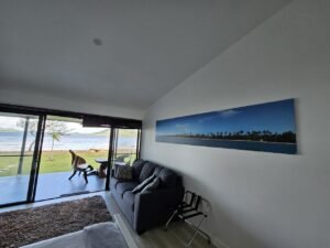 Comfy couch overlooking Sinclair bay