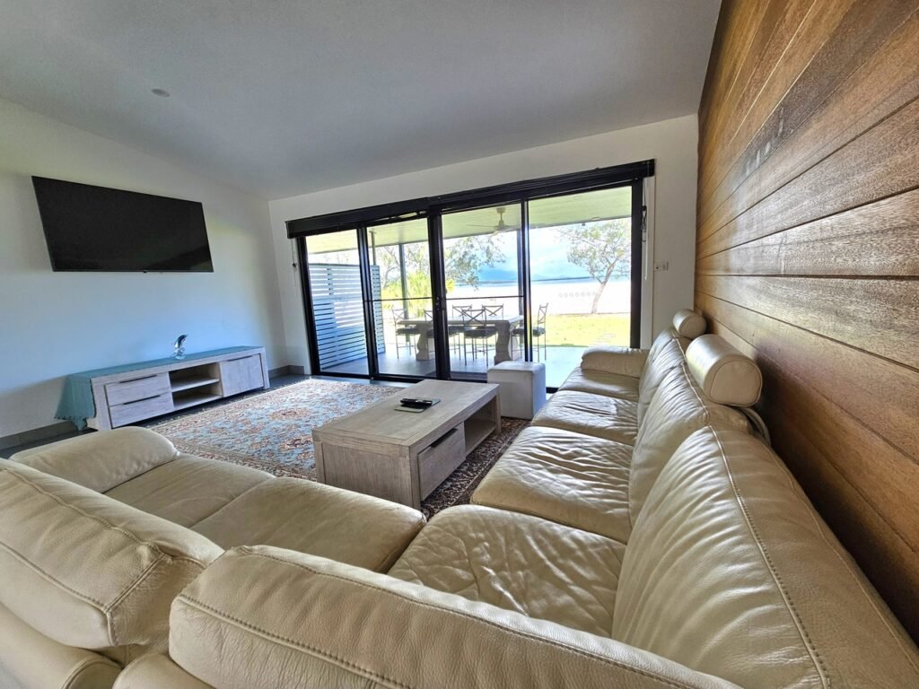 75 inch TV in the accommodation of Sinclair Bay resort